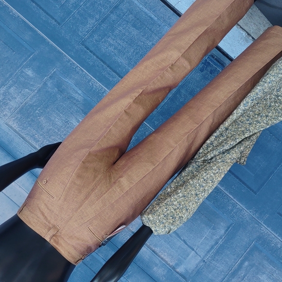 Pierre Garcia Men's Luxury Linen Mustard Color Pleated Trousers - Picture 13 of 17